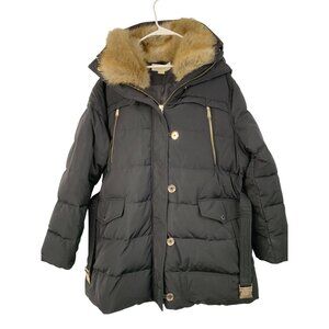 Michael Kors Womens Black Down Parka XXL Plus Fur Hood Zip Washable 8726 EUC